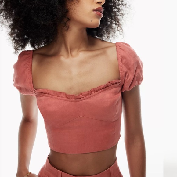 FULL SET Aritzia Wilfred Wander Linen top + pants effortless Warm Sienna Red M 8 - Picture 3 of 8